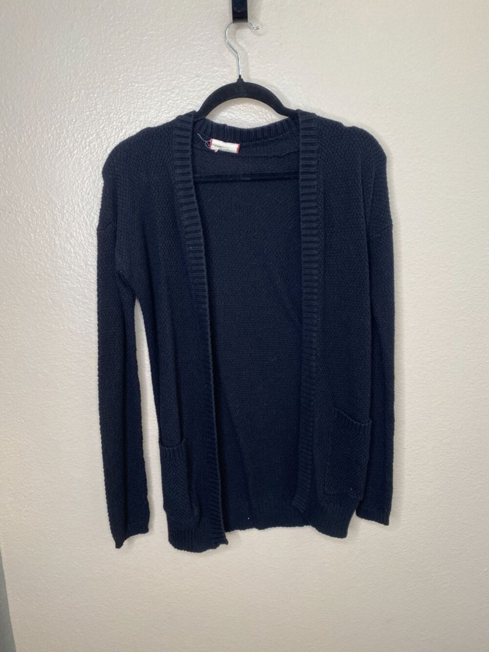 Active Womens Open Front Cardigan Sweater Small Black Cotton/Acrylic Blend